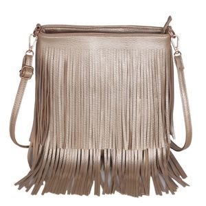 🌞 The Lulu Golden Fringe Vegan Leather Handbag